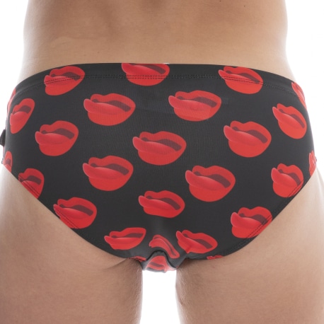 Barcode Slip de Bain Kiss Noir - Rouge