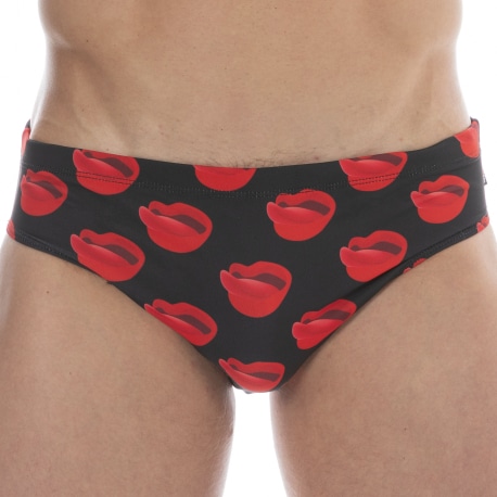 Barcode Kiss Swim Briefs - Black - Red