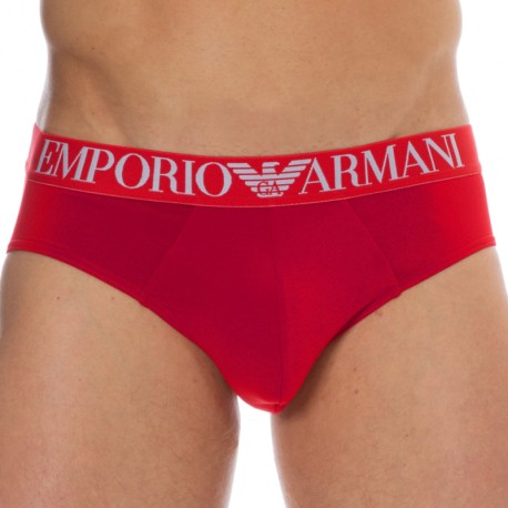 Emporio Armani All Over Printed Microfiber Briefs - Red