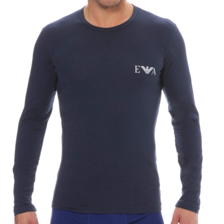 Emporio Armani T-Shirt Manches Longues Bold Monogram Coton Bleu Marine