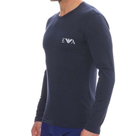 Emporio Armani Bold Monogram Cotton Long Sleeve T-Shirt - Navy