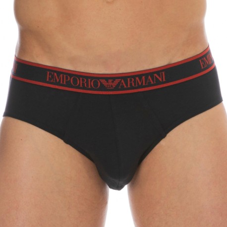 Emporio Armani Core Logoband Cotton Briefs - Black - Red