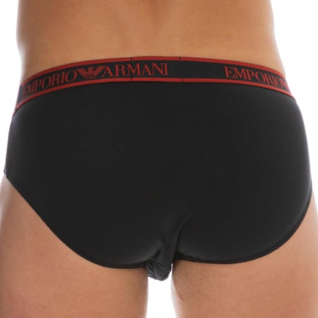 Emporio Armani Core Logoband Cotton Briefs - Black - Red