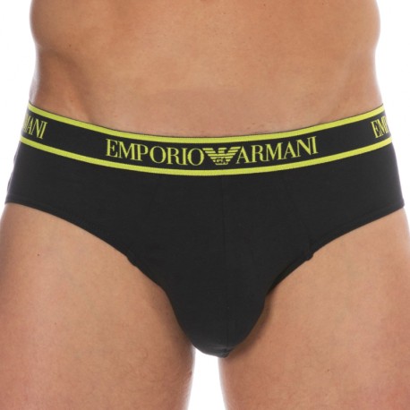 Emporio Armani Core Logoband Cotton Briefs - Black - Yellow