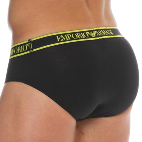 Emporio Armani Core Logoband Cotton Briefs - Black - Yellow