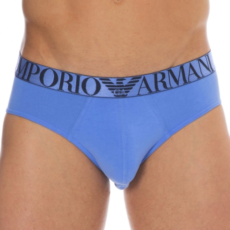 Emporio Armani Shiny Logoband Cotton Briefs - Light Blue