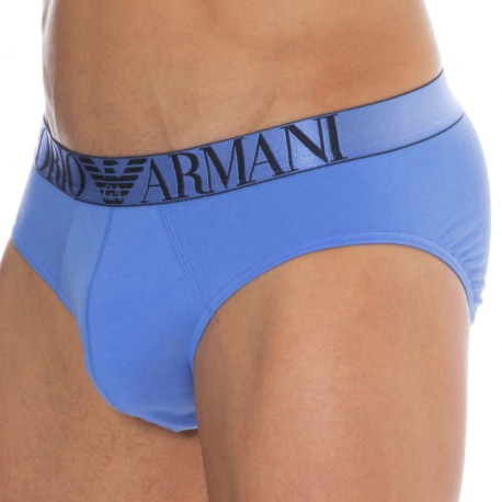 Emporio Armani Shiny Logoband Cotton Briefs - Light Blue