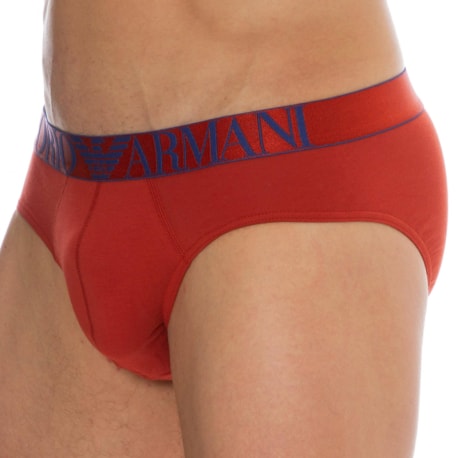 Emporio Armani Shiny Logoband Cotton Briefs - Red