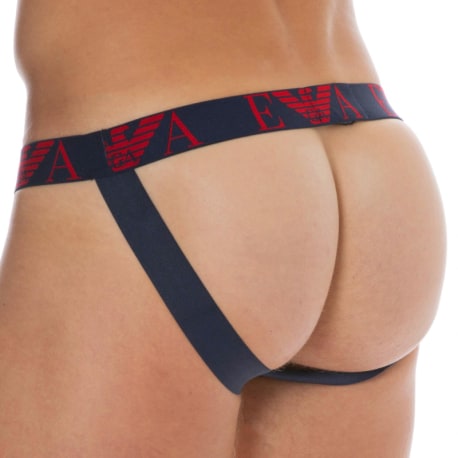 Emporio Armani Bold Monogram Cotton Jock - Navy - Red