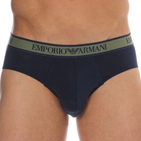 Emporio Armani Core Logoband Cotton Briefs - Navy - Khaki