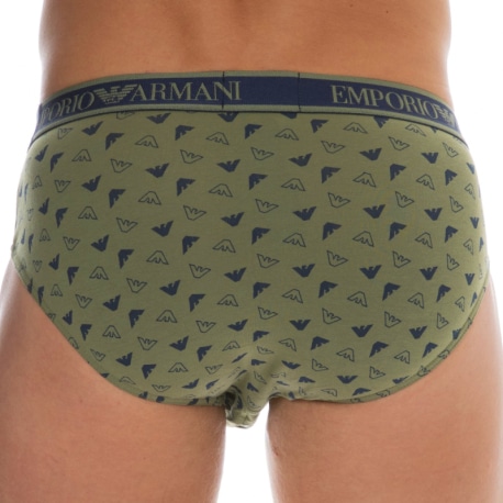 Emporio Armani Core Logoband Cotton Briefs - Khaki Logo