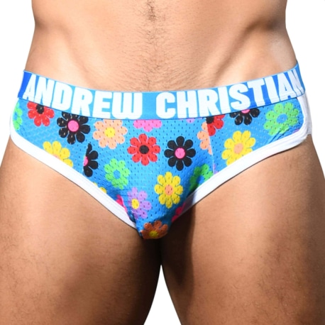 Andrew Christian Almost Naked Queer Castro Flower Mesh Briefs - Blue