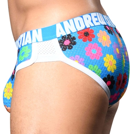 Andrew Christian Almost Naked Queer Castro Flower Mesh Briefs - Blue