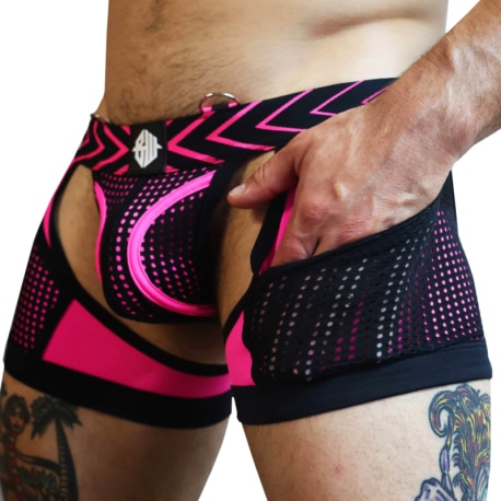 Breedwell Boxer Jock Chock Dickmatized Noir - Rose Fluo