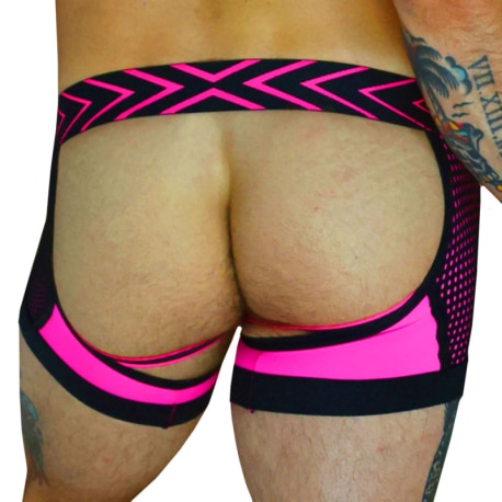 Breedwell Boxer Jock Chock Dickmatized Noir - Rose Fluo