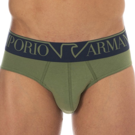 Emporio Armani Megalogo Cotton Briefs - Olive