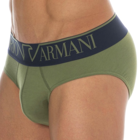 Emporio Armani Megalogo Cotton Briefs - Olive