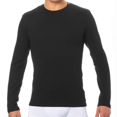 Emporio Armani T-Shirt Manches Longues Stretch Piquet Noir