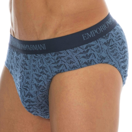 Emporio Armani Slip Pure Cotton Logo Bleu