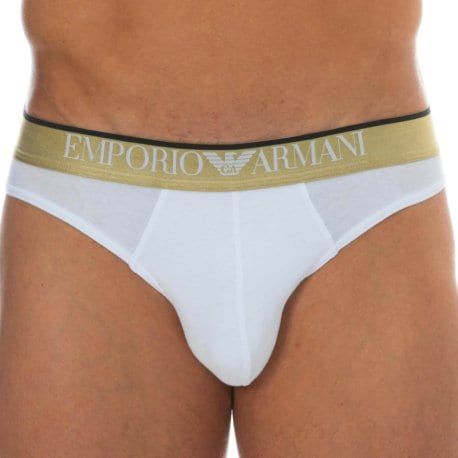 Emporio Armani Slip Shiny Logoband Coton Blanc