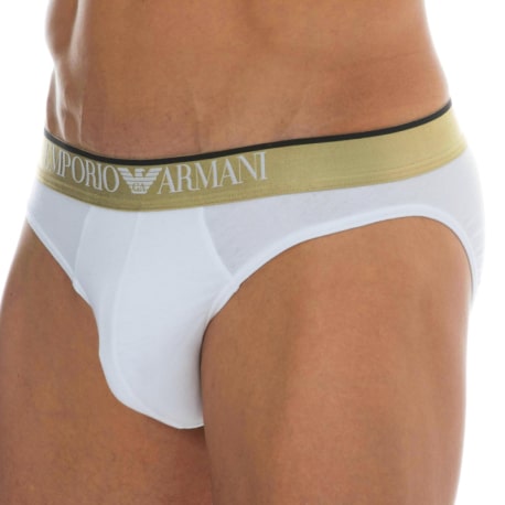 Emporio Armani Shiny Logoband Cotton Briefs - White