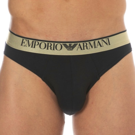 Emporio Armani Shiny Logoband Cotton Briefs - Black