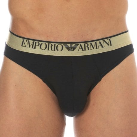 Emporio Armani Slip Shiny Logoband Coton Noir