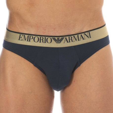 Emporio Armani Shiny Logoband Cotton Briefs - Navy