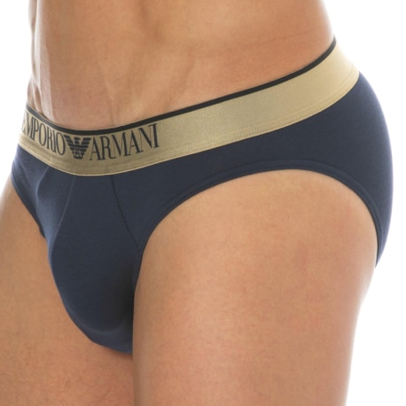 Emporio Armani Shiny Logoband Cotton Briefs - Navy