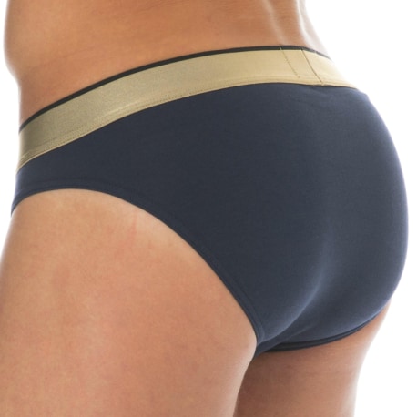 Emporio Armani Slip Shiny Logoband Coton Bleu Marine