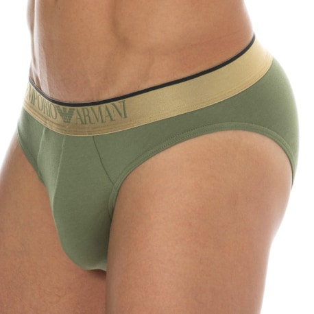 Emporio Armani Shiny Logoband Cotton Briefs - Olive