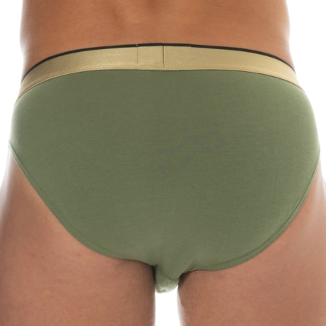 Emporio Armani Shiny Logoband Cotton Briefs - Olive