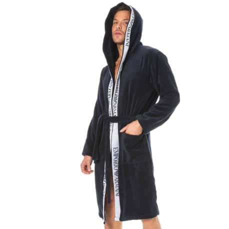 Emporio Armani Micro Sponge Bathrobe with Hood - Navy