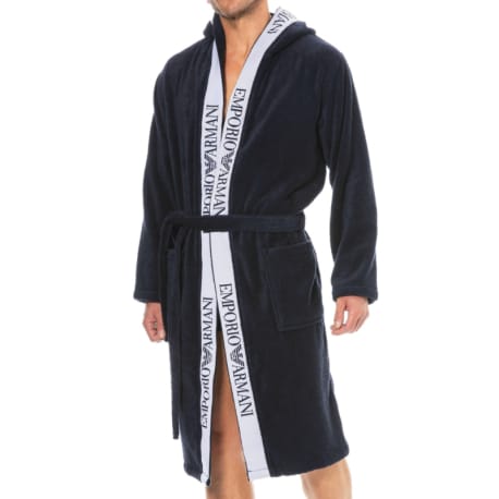 Emporio Armani Micro Sponge Bathrobe with Hood - Navy