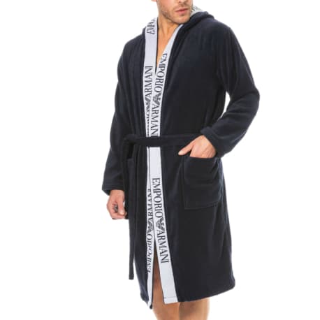 Emporio Armani Micro Sponge Bathrobe with Hood - Navy