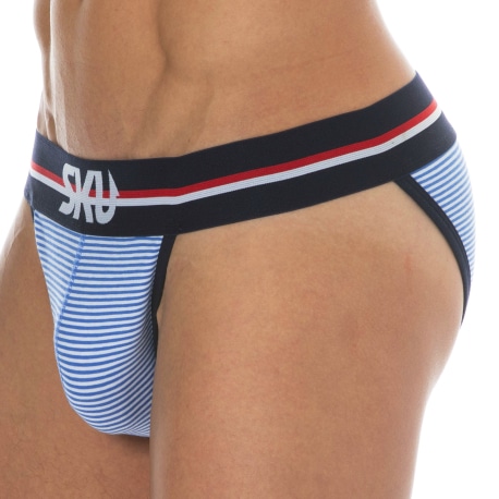 SKU Slip Tanga Coton Rayure Bleu - Blanc