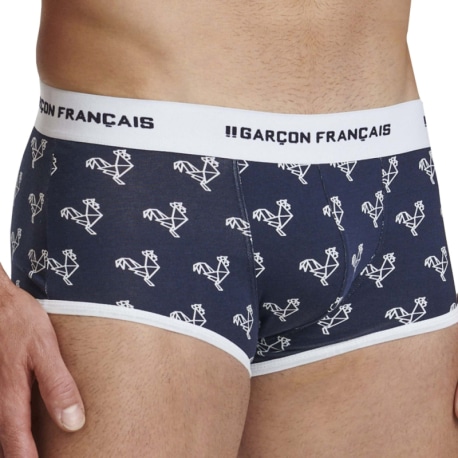 Garçon Français Boxer Court Origami Coq - Bleu Marine - Blanc