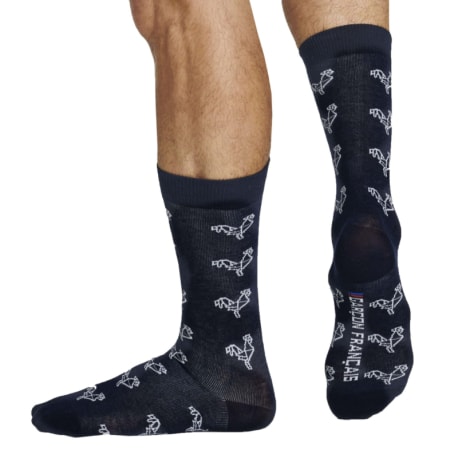 Garçon Français Origami Rooster Cotton Dress Socks - Navy - White