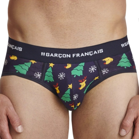 Garçon Français Christmas Kitsch Cotton Briefs - Navy