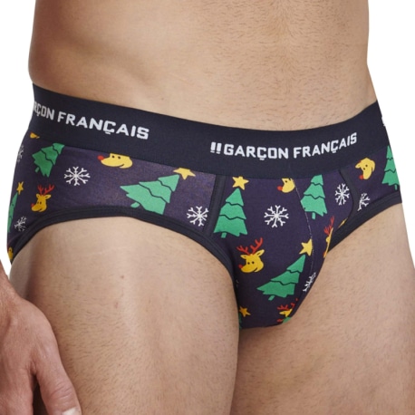 Garçon Français Christmas Kitsch Cotton Briefs - Navy