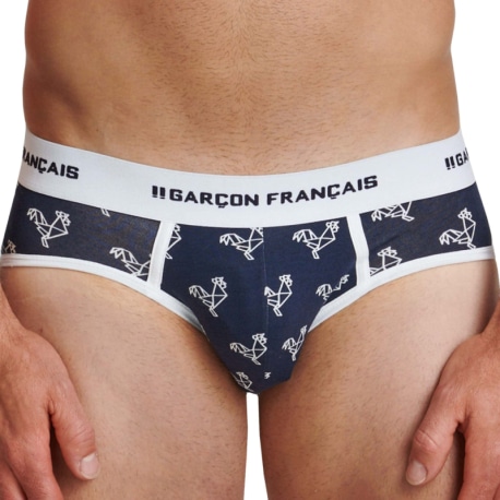 Garçon Français Origami Rooster Cotton Briefs - Navy - White