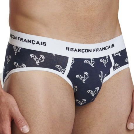 Garçon Français Origami Rooster Cotton Briefs - Navy - White