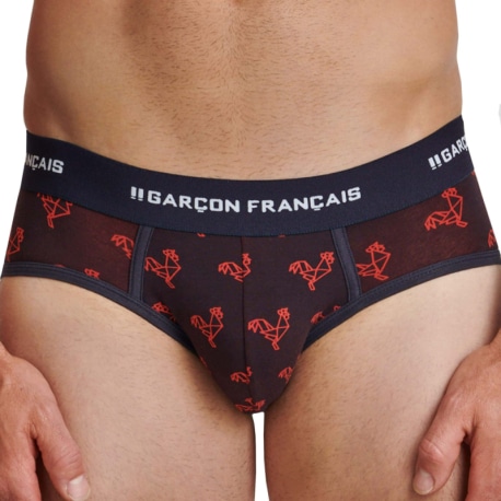 Garçon Français Origami Rooster Cotton Briefs - Navy - Red