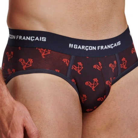 Garçon Français Slip Origami Coq Bleu Marine - Rouge