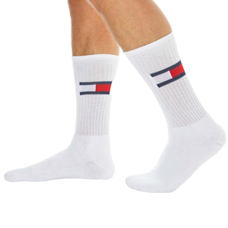 Tommy Hilfiger Lot de 2 Paires de Chaussettes de Sport Flag Blanches