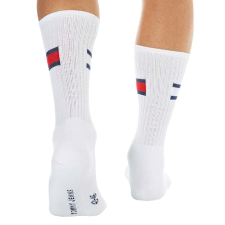 Tommy Hilfiger Lot de 2 Paires de Chaussettes de Sport Flag Blanches