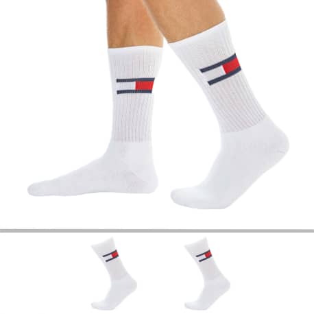 Tommy Hilfiger Lot de 2 Paires de Chaussettes de Sport Flag Blanches