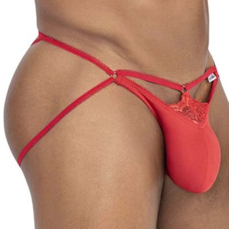 CandyMan Lace Jock Thong - Red