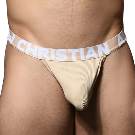 Andrew Christian Almost Naked Essential Rib Thong - Sand