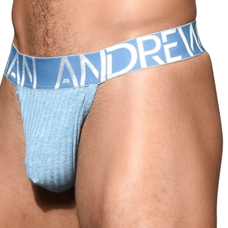 Andrew Christian Almost Naked Essential Rib Y-Back Thong - Ocean Blue